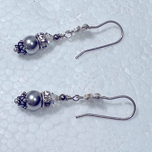 GREY PEARL SWAROVSKI STERLING SILVER SET BRACELET AND EARRINGS - Picture 3 of 6